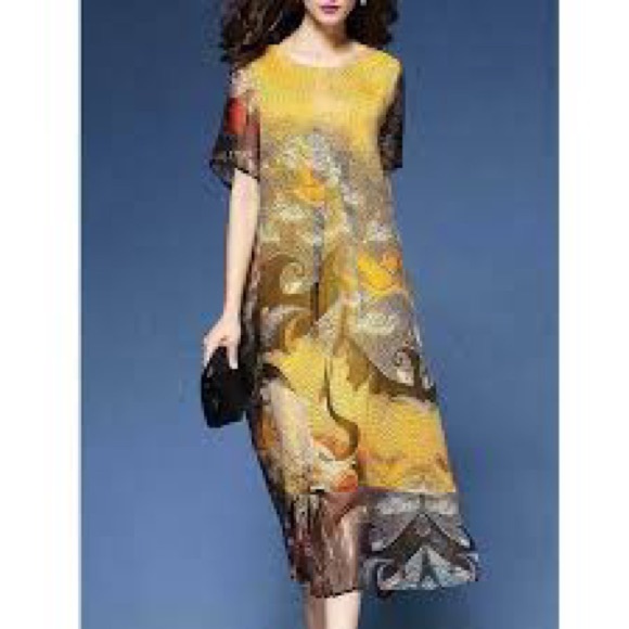 Silk print dress high-low, sheer & lined  $40 - Picture 6 of 15